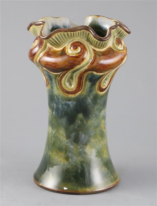 Frank A Butler for Doulton Lambeth, an organic free-form vase, c.1895, 19cm